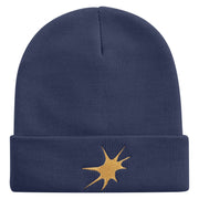 Yellow Space Explosion Embroidered 12 Inch Long Knitted Beanie - Navy OSFM