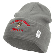 US Marine Corps Semper Fi Logo Embroidered 12 Inch Solid Knit Cuff Long Beanie Made in USA - Dk-Ash OSFM