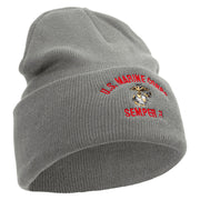 US Marine Corps Semper Fi Logo Embroidered 12 Inch Solid Knit Cuff Long Beanie Made in USA - Dk-Ash OSFM