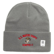 US Marine Corps Semper Fi Logo Embroidered 12 Inch Solid Knit Cuff Long Beanie Made in USA - Dk-Ash OSFM