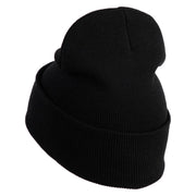 Mirrored Spiral Pinwheel Flower Iron On Patch 12 Inch Long Knitted Beanie - Black OSFM