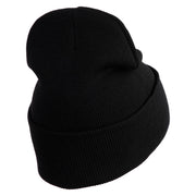 Mirrored Spiral Pinwheel Flower Iron On Patch 12 Inch Long Knitted Beanie - Black OSFM