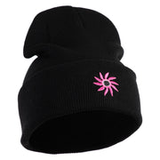 Mirrored Spiral Pinwheel Flower Iron On Patch 12 Inch Long Knitted Beanie - Black OSFM