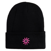Mirrored Spiral Pinwheel Flower Iron On Patch 12 Inch Long Knitted Beanie - Black OSFM