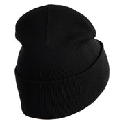 Embroidered Football Iron on Patch Patched 12 Inch Long Knitted Beanie - Black OSFM