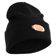 Embroidered Football Iron on Patch Patched 12 Inch Long Knitted Beanie - Black OSFM