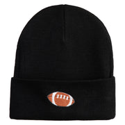 Embroidered Football Iron on Patch Patched 12 Inch Long Knitted Beanie - Black OSFM