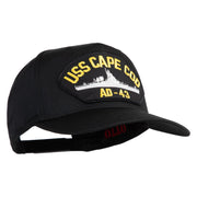 USS Cape Cod AD 43 Patched Solid Cotton Twill 5 Panel Prostyle Snap Cap - Black OSFM