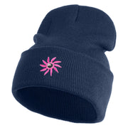Mirrored Spiral Pinwheel Flower Iron On Patch 12 Inch Long Knitted Beanie - Navy OSFM