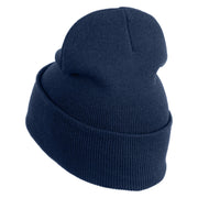 Mirrored Spiral Pinwheel Flower Iron On Patch 12 Inch Long Knitted Beanie - Navy OSFM