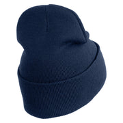 Mirrored Spiral Pinwheel Flower Iron On Patch 12 Inch Long Knitted Beanie - Navy OSFM