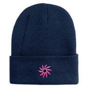 Mirrored Spiral Pinwheel Flower Iron On Patch 12 Inch Long Knitted Beanie - Navy OSFM