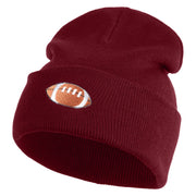 Embroidered Football Iron on Patch Patched 12 Inch Long Knitted Beanie - Maroon OSFM
