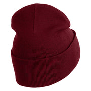 Embroidered Football Iron on Patch Patched 12 Inch Long Knitted Beanie - Maroon OSFM