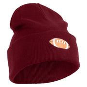 Embroidered Football Iron on Patch Patched 12 Inch Long Knitted Beanie - Maroon OSFM