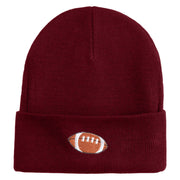 Embroidered Football Iron on Patch Patched 12 Inch Long Knitted Beanie - Maroon OSFM
