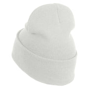 Mirrored Spiral Pinwheel Flower Iron On Patch 12 Inch Long Knitted Beanie - White OSFM