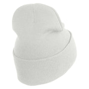 Mirrored Spiral Pinwheel Flower Iron On Patch 12 Inch Long Knitted Beanie - White OSFM