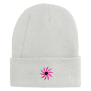 Mirrored Spiral Pinwheel Flower Iron On Patch 12 Inch Long Knitted Beanie - White OSFM