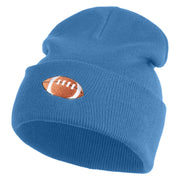 Embroidered Football Iron on Patch Patched 12 Inch Long Knitted Beanie - Sky Blue OSFM