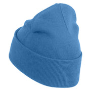 Embroidered Football Iron on Patch Patched 12 Inch Long Knitted Beanie - Sky Blue OSFM