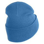 Embroidered Football Iron on Patch Patched 12 Inch Long Knitted Beanie - Sky Blue OSFM