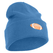 Embroidered Football Iron on Patch Patched 12 Inch Long Knitted Beanie - Sky Blue OSFM