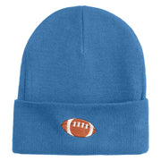 Embroidered Football Iron on Patch Patched 12 Inch Long Knitted Beanie - Sky Blue OSFM