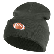 Embroidered Football Iron on Patch Patched 12 Inch Long Knitted Beanie - Dark Grey OSFM