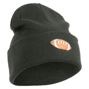 Embroidered Football Iron on Patch Patched 12 Inch Long Knitted Beanie - Dark Grey OSFM
