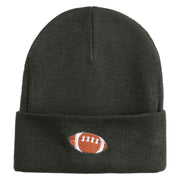Embroidered Football Iron on Patch Patched 12 Inch Long Knitted Beanie - Dark Grey OSFM