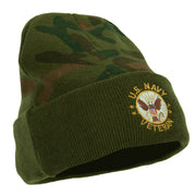 US Navy Veteran Circle Logo Embroidered Camo Knit Long Cuff Beanie