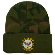 US Navy Veteran Circle Logo Embroidered Camo Knit Long Cuff Beanie