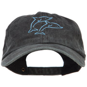 Dolphins Outline Embroidered Washed Cotton Cap