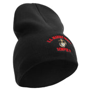US Marine Corps Semper FI Symbol Embroidered 8 Inch Short Beanie Made in USA - Black OSFM