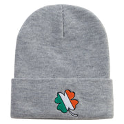 Irish Clover Embroidered 12 Inch Long Knitted Beanie - Heather-Grey OSFM