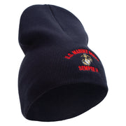 US Marine Corps Semper FI Symbol Embroidered 8 Inch Short Beanie Made in USA - Navy OSFM