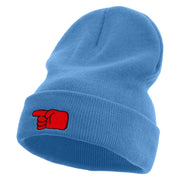 Colorful Pointing Gesture Explosion Embroidered 12 Inch Long Knitted Beanie - Sky-Blue OSFM