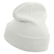 Irish Clover Embroidered 12 Inch Long Knitted Beanie - White OSFM