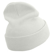 Irish Clover Embroidered 12 Inch Long Knitted Beanie - White OSFM