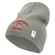 US Marine Corps Semper FI Symbol Embroidered 8 Inch Short Beanie Made in USA - Dk-Ash OSFM