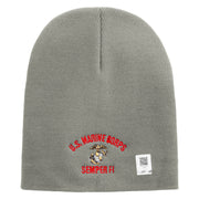 US Marine Corps Semper FI Symbol Embroidered 8 Inch Short Beanie Made in USA - Dk-Ash OSFM