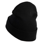 Small Soccer Ball Sports Iron on Patched 12 Inch Long Knitted Beanie - Black OSFM