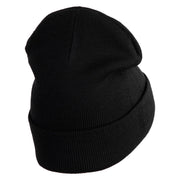 Small Soccer Ball Sports Iron on Patched 12 Inch Long Knitted Beanie - Black OSFM
