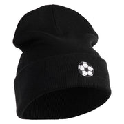 Small Soccer Ball Sports Iron on Patched 12 Inch Long Knitted Beanie - Black OSFM