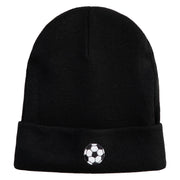 Small Soccer Ball Sports Iron on Patched 12 Inch Long Knitted Beanie - Black OSFM