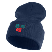 Christmas Holly Embroidered Iron on Patch  12 Inch Long Knitted Beanie - Navy OSFM