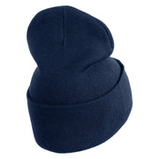 Christmas Holly Embroidered Iron on Patch  12 Inch Long Knitted Beanie - Navy OSFM