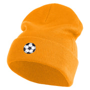 Small Soccer Ball Sports Iron on Patched 12 Inch Long Knitted Beanie - Yellow OSFM