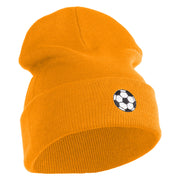 Small Soccer Ball Sports Iron on Patched 12 Inch Long Knitted Beanie - Yellow OSFM